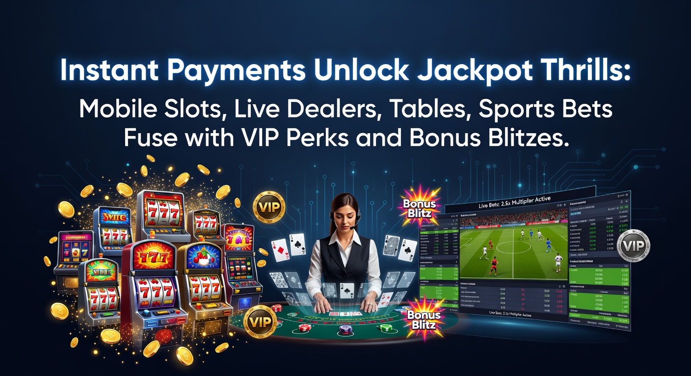 Speler geniet van mobiele slots met snelle betalingen op smartphone, jackpotlichten flitsen in de achtergrond terwijl live dealer tafels en sportweddenschappen zichtbaar zijn