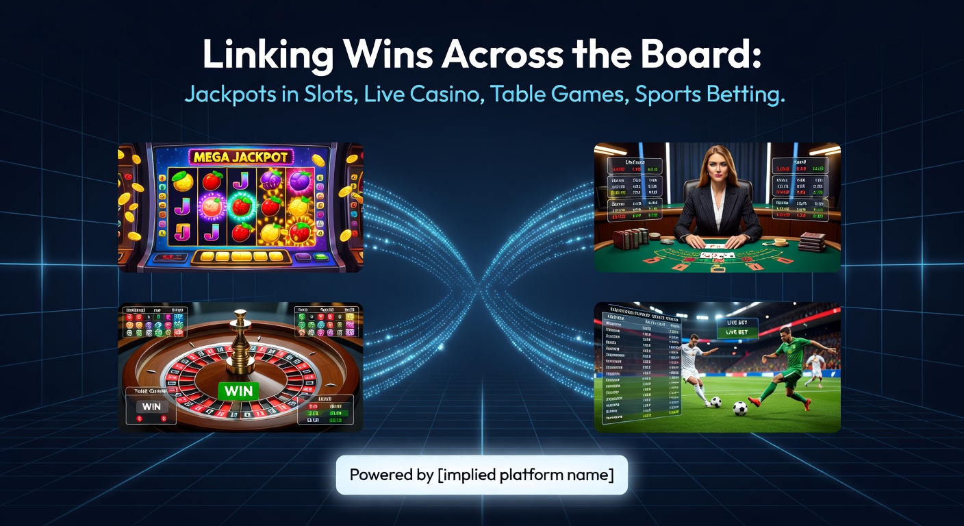 Dynamische weergave van tafelspellen, sportweddenschappen en jackpot-meters die pulseren met bonussen en VIP-iconen op een unified dashboard