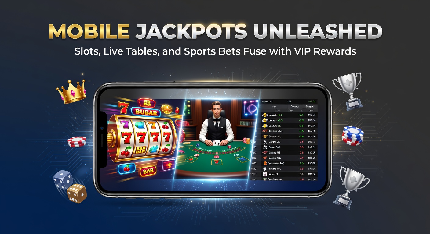 Smartphone met draaiende gokkast jackpot en live tafel op achtergrond, symboliserend mobiele fusie van casino en sport