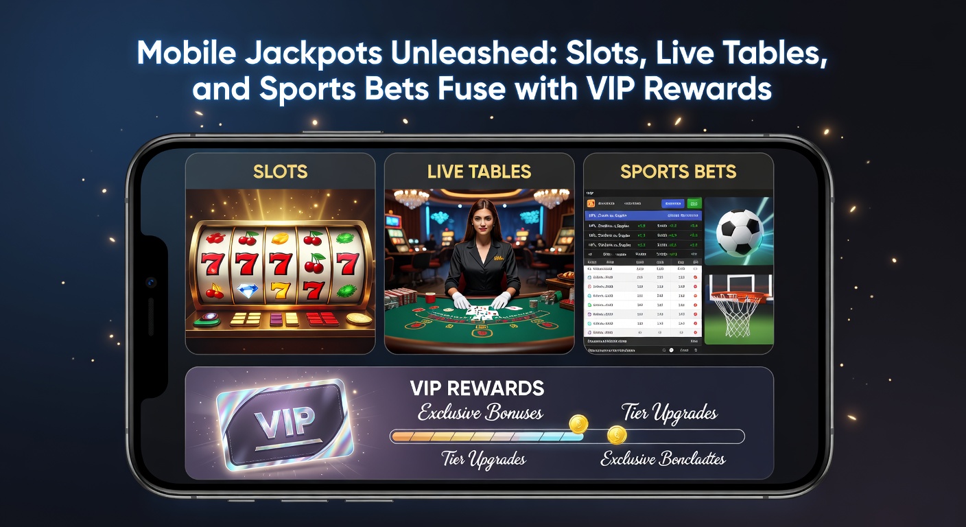Dynamische weergave van VIP-dashboard op mobiel met sportodds, live blackjack tafel en knipperende jackpot-meter