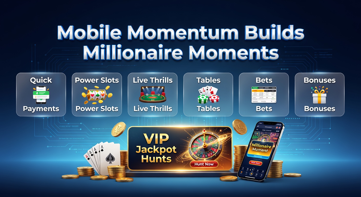 Mobiele telefoon toont een dynamische gokapp met draaiende slots, live dealer tafels en jackpot tellers die oplichten tijdens een snelle transactie