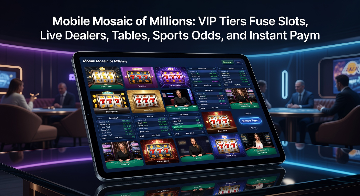 Live dealer aan een blackjack-tafel op mobiel scherm, met VIP-badge en sportodds op de achtergrond, jackpot-teller loopt op