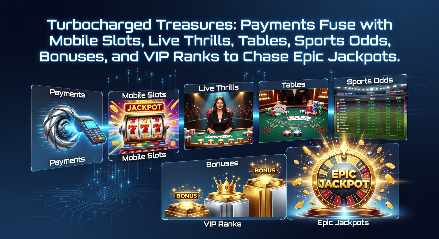 Dynamische weergave van een mobiel scherm met turbocharged betalingen, slots en jackpot-meters die oplichten tijdens live actie